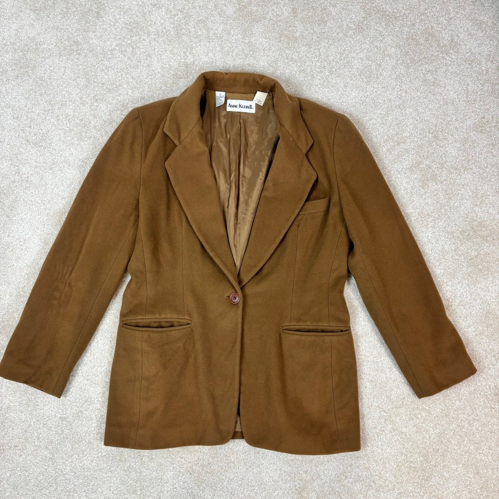 Anne Klein II Vintage Wool Cashmere Blazer Camel Brown Single Button Size 10